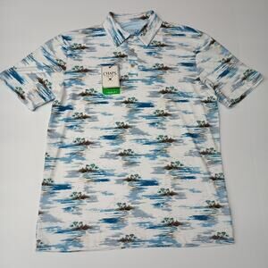 Chaps Printed Golf Polo Shirt Men's Size S Bright White Stretch Moisture Wick